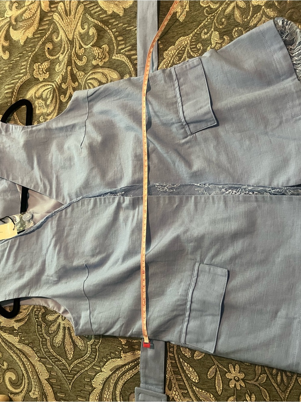 Commense Cotton Linen Blue Lace Belted Vest & Shorts Set M - Picture 15 of 17